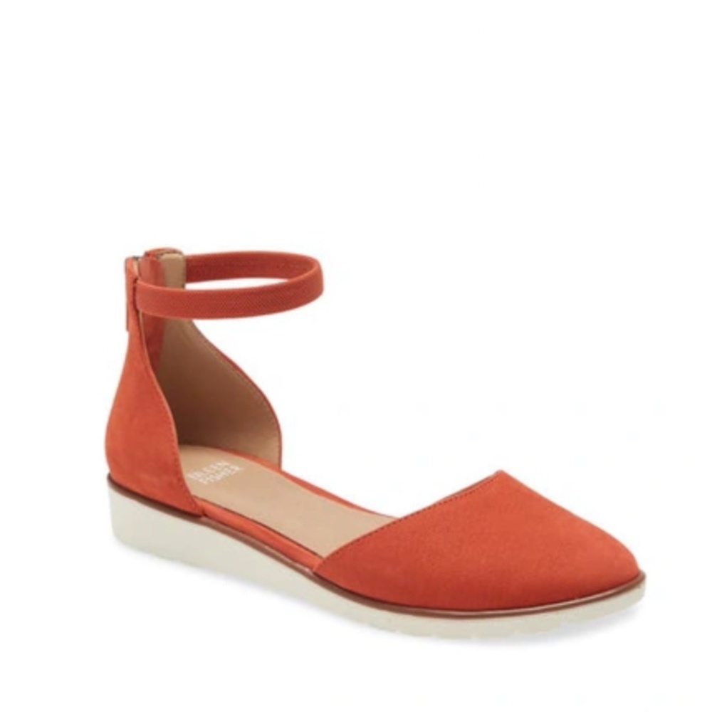 Eileen Fisher Ankle Strap Low Wedge In Tomato Tumbled Nubuck women's size 7.5